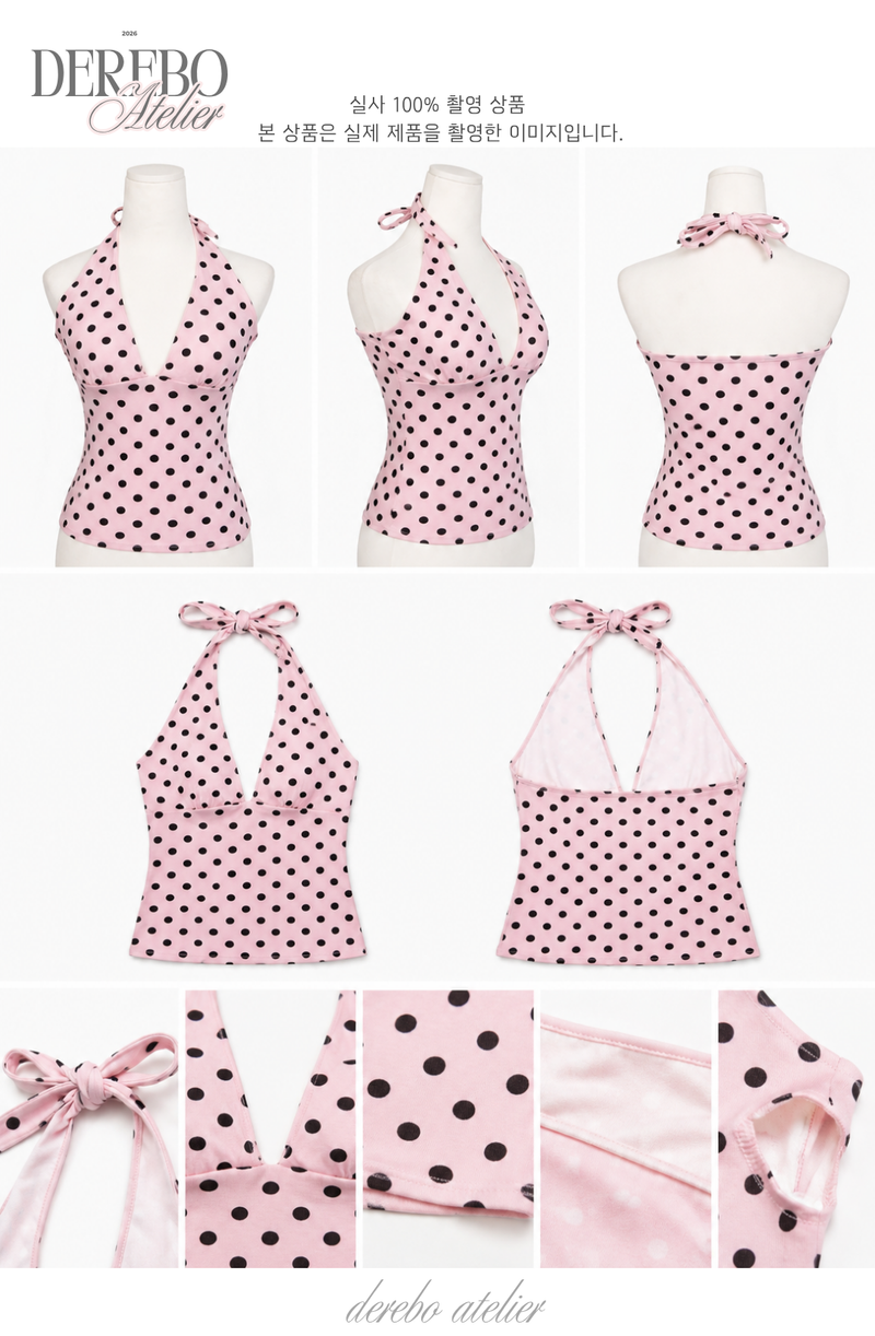 Pink dot halter neck sleeveless top