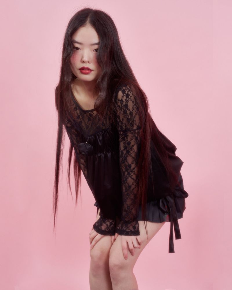 CORSAGE PUFF BLOUSE [BLACK]