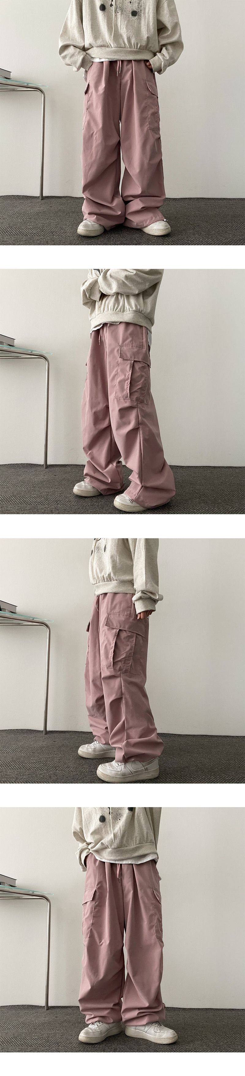 Bicol String Pleated Cargo Wide Pants