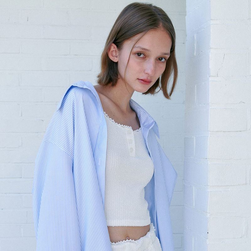  STRIPE SHAWL SHIRT / SKY BLUE