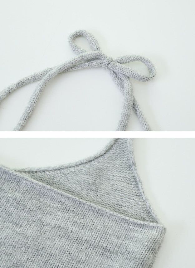 #Halter Neck Wool50 Knit Bustier (4color)