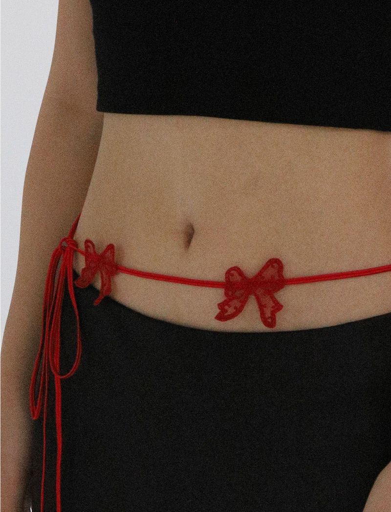[MADE] Capsule02 Needle Work Ribbon Belt Strap _ Red