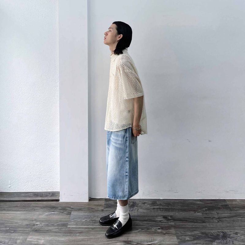 Hollow Knit Striped Shirt