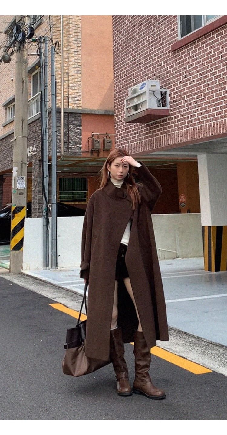 dark brown wool handmade long coat