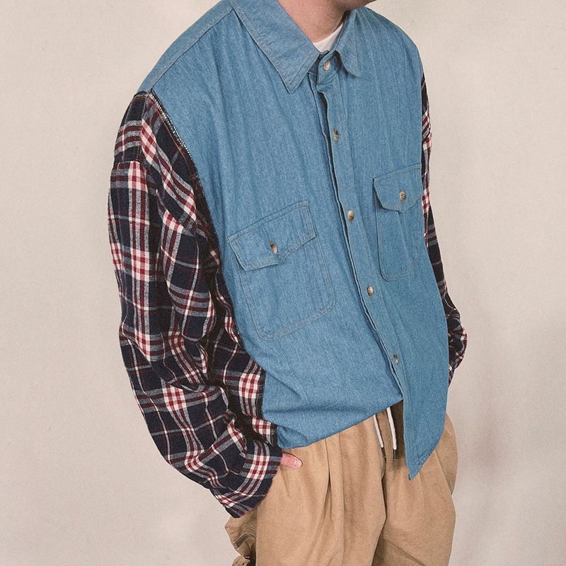 check block denim shirt_blue