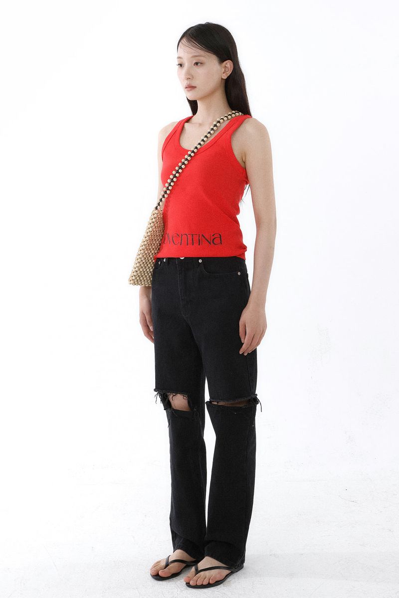 DEEP NECK SLEEVELESS TOP_ALL RED