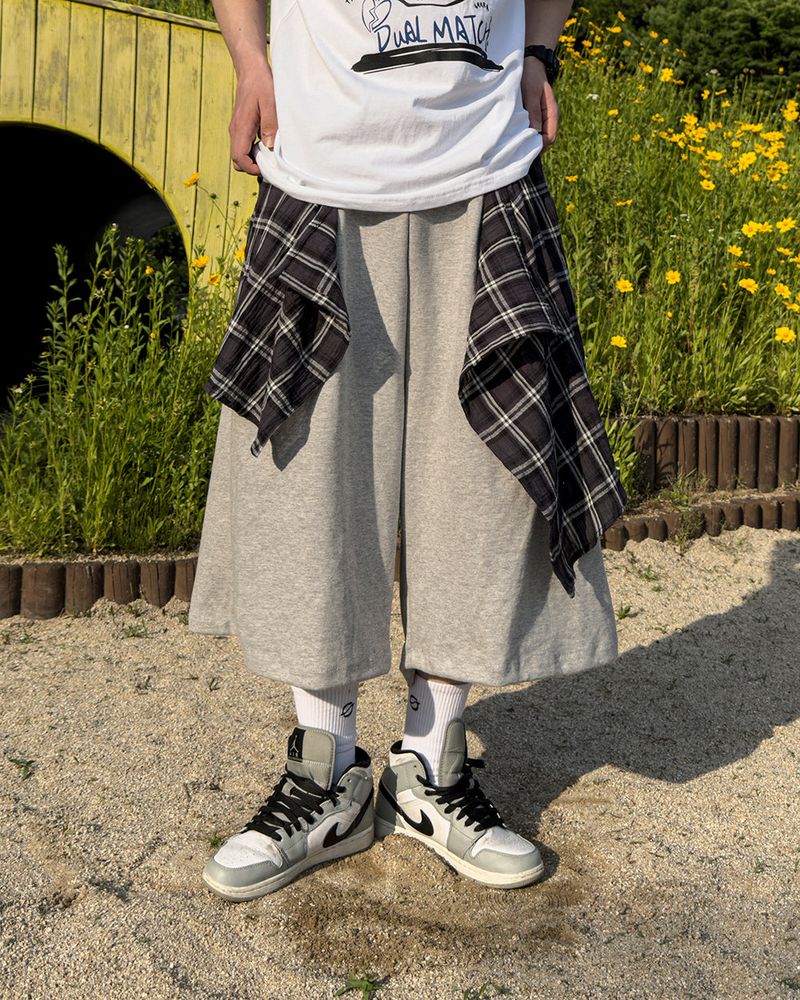 Lever Check Layered Bermuda Pants