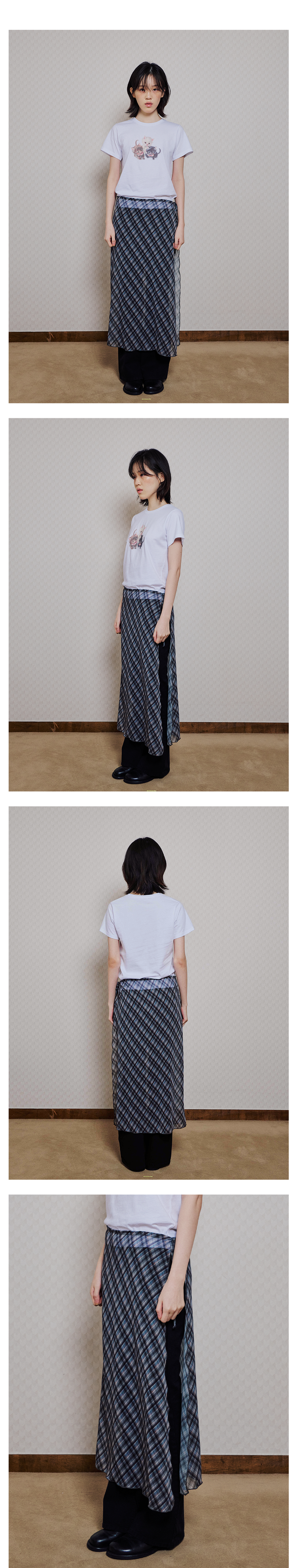 CHECK LAYERED WRAP LONG SKIRT