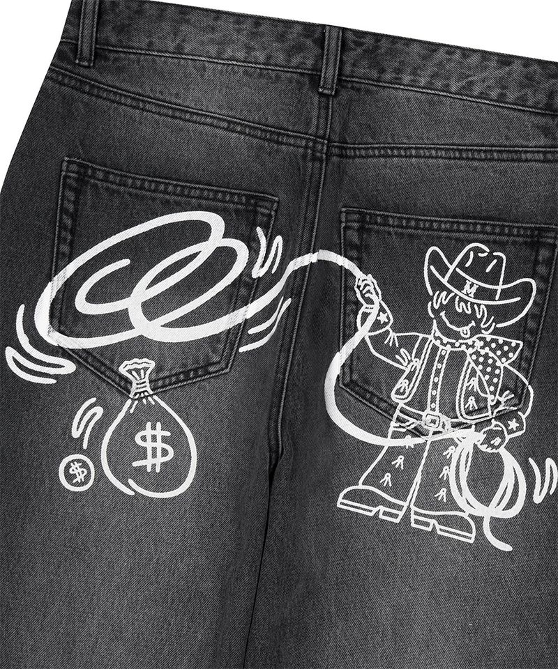 BACK LOGO WASHED DENIM PANT