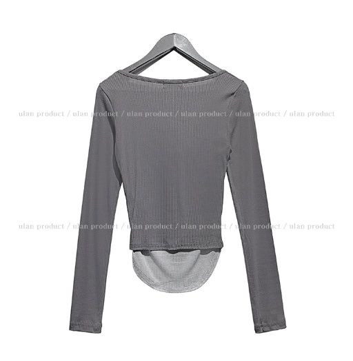 Ash Ribbed Deep Button Layered Long Sleeves