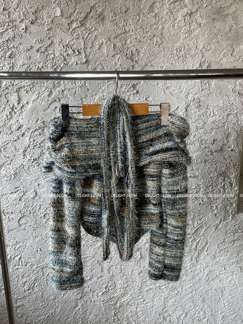 Muffler SET Off-Shoulder Mixed Knitwear