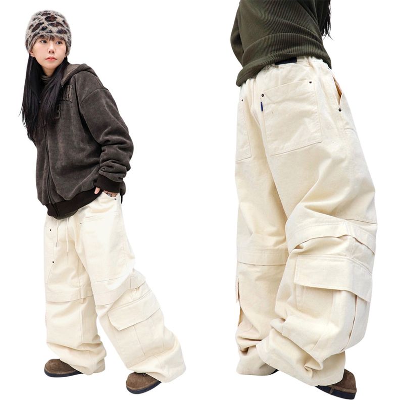 Wide Peach-Finish Double-Knee Balloon Pants