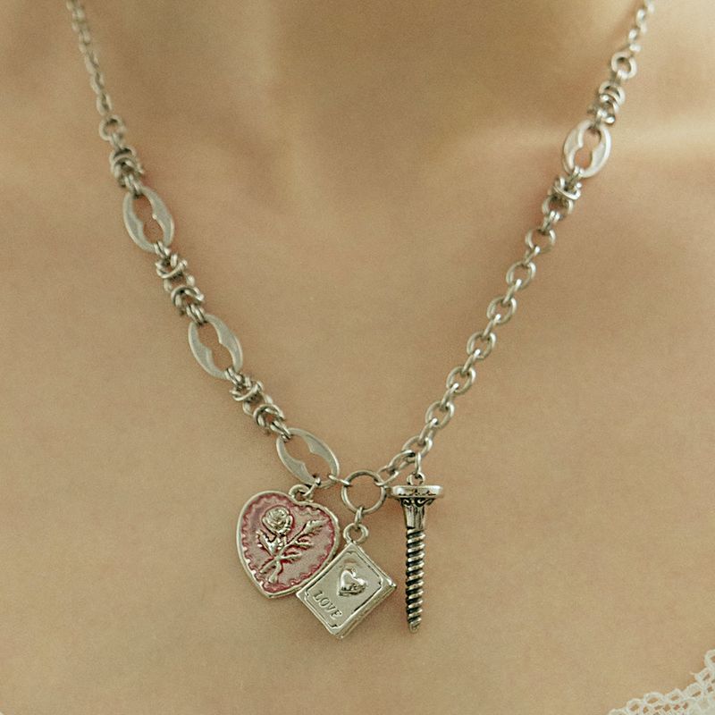 Rose Heart nail Surgical Chain Necklace