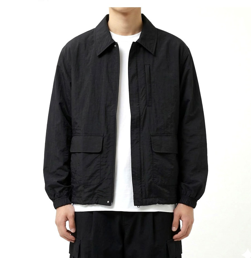 Lightweight Collared Windbreaker Black