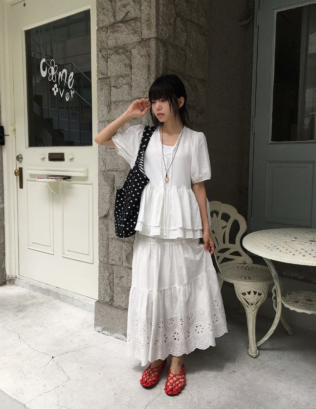 Bonomi Vintage Punching Tiered Banding Long Skirt