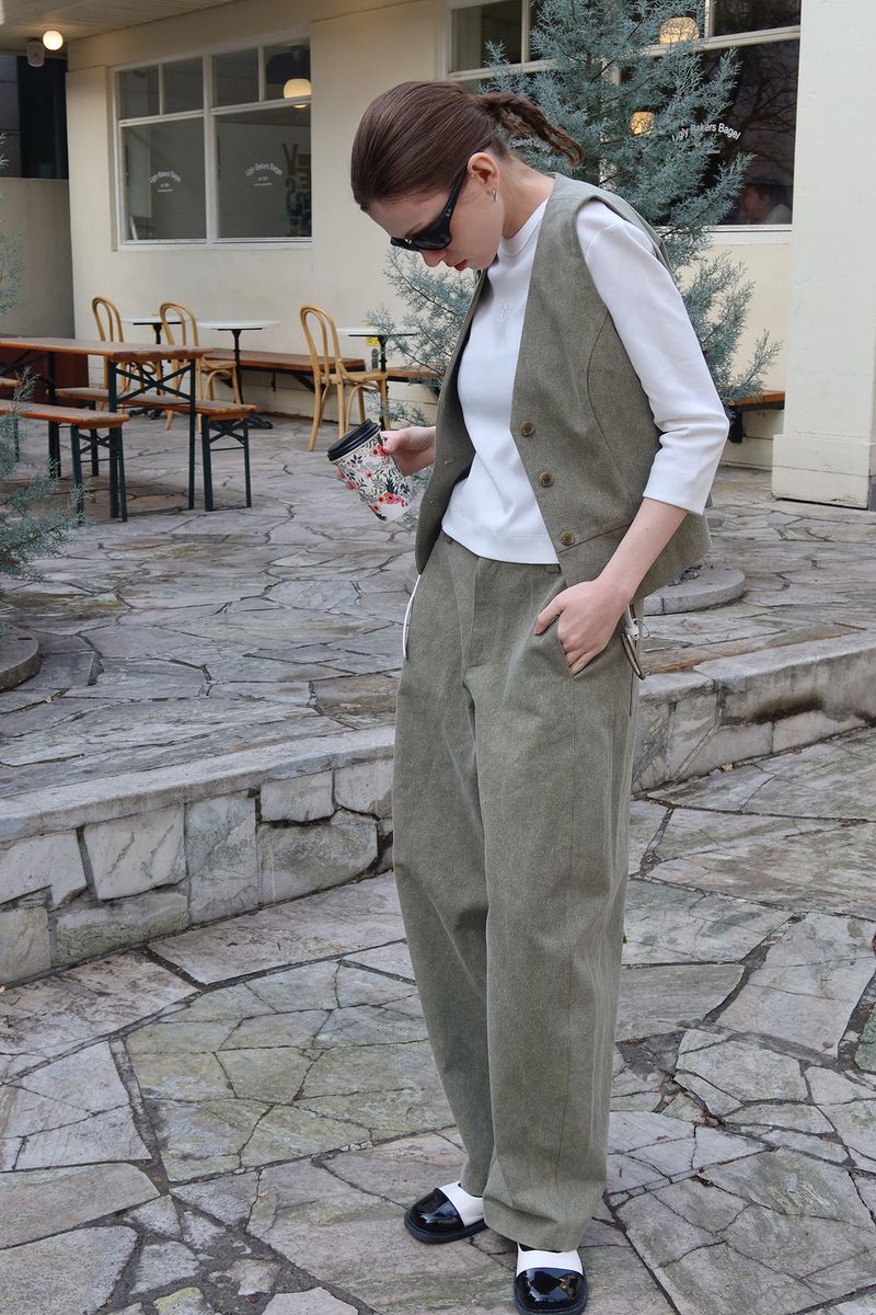 COTTON BELTED VEST_KHAKI