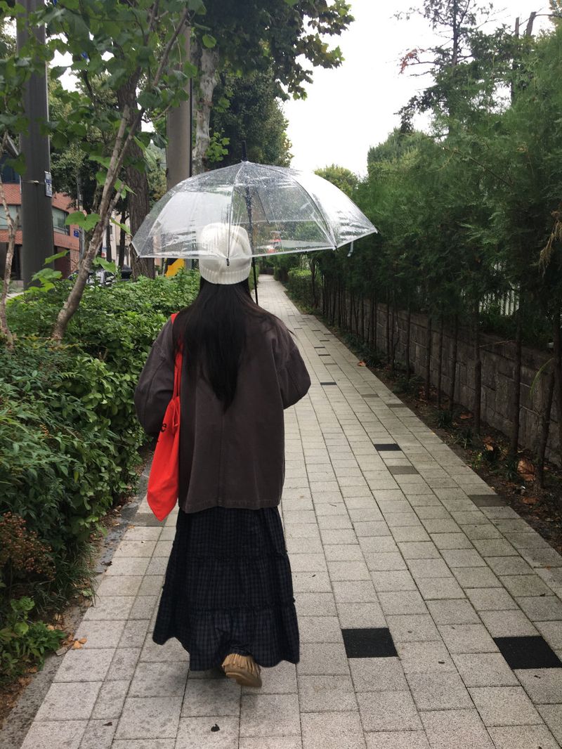 Maroon check long skirt (2color)