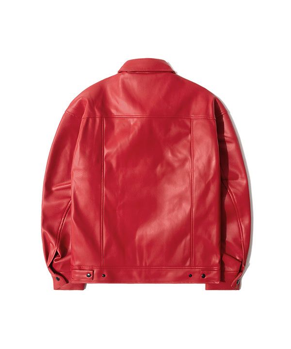 LB Synthetic Leather Single Jacket (Red)