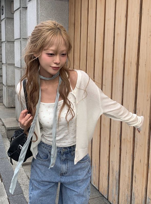 Ring-on Cut Washing Denim Wide Pants