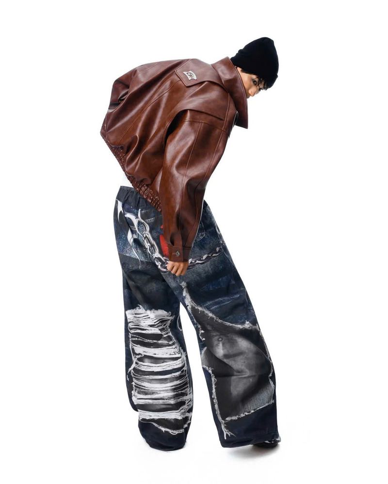 OVERSIZED LEATHER BOMBER JACKET (Brown)