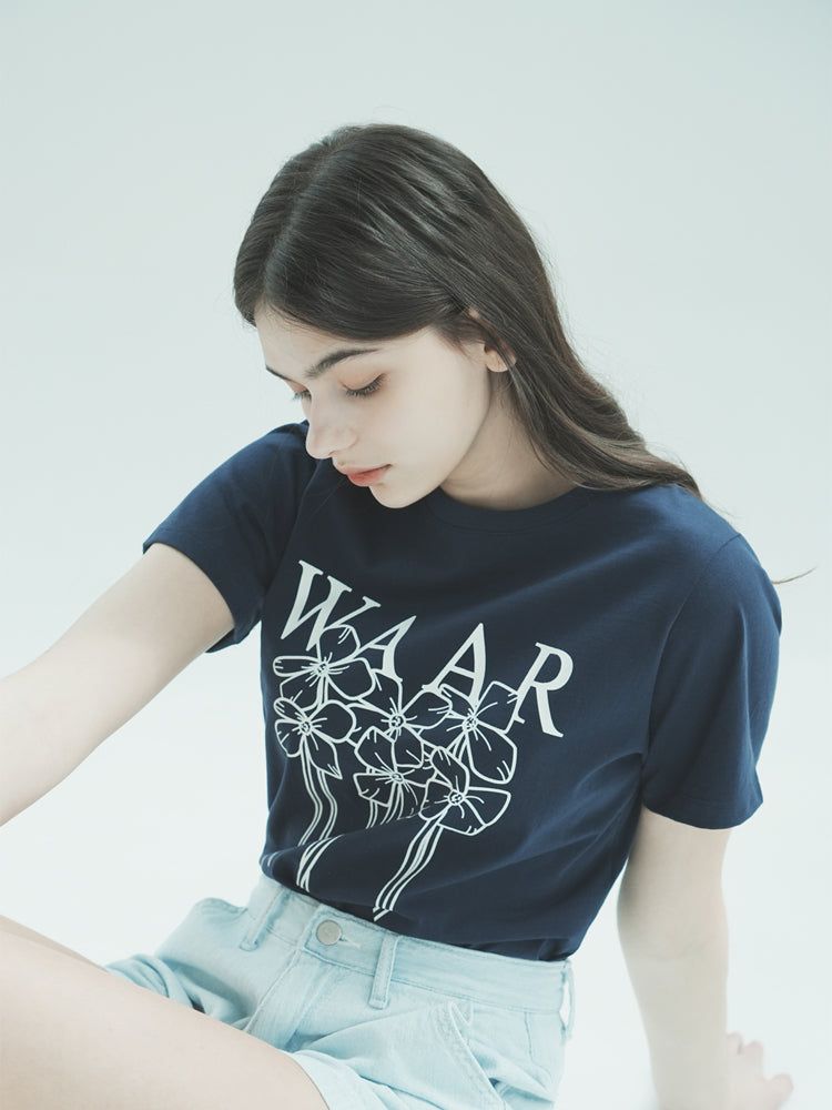 T1009 W FLOWER T-SHIRT_NAVY