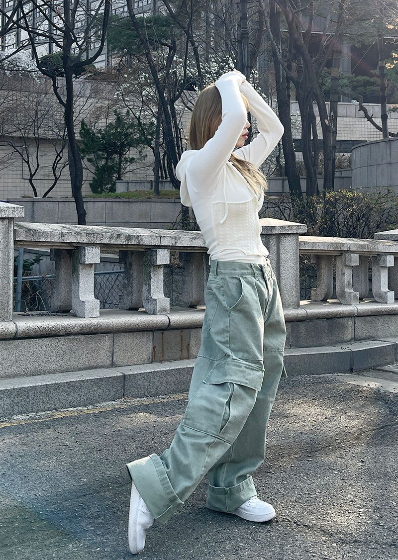 Twisted Slim Cropped Two-Way Hooded Zip-up