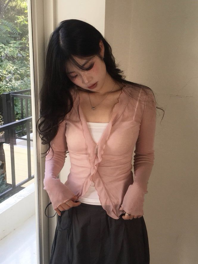 moroi(モロイ)の「Ruffle See-Through Cardigan(Tops)」