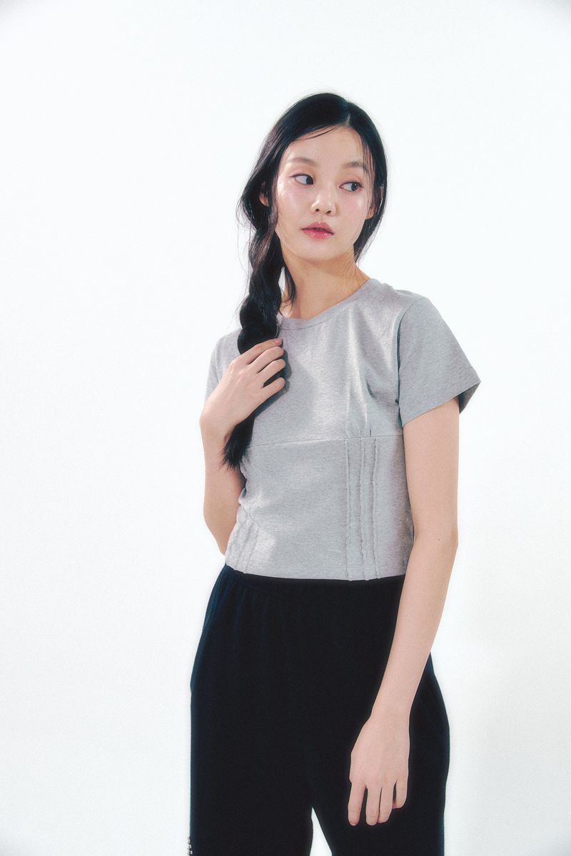 Heart Logo Shirring Detail Top Gray