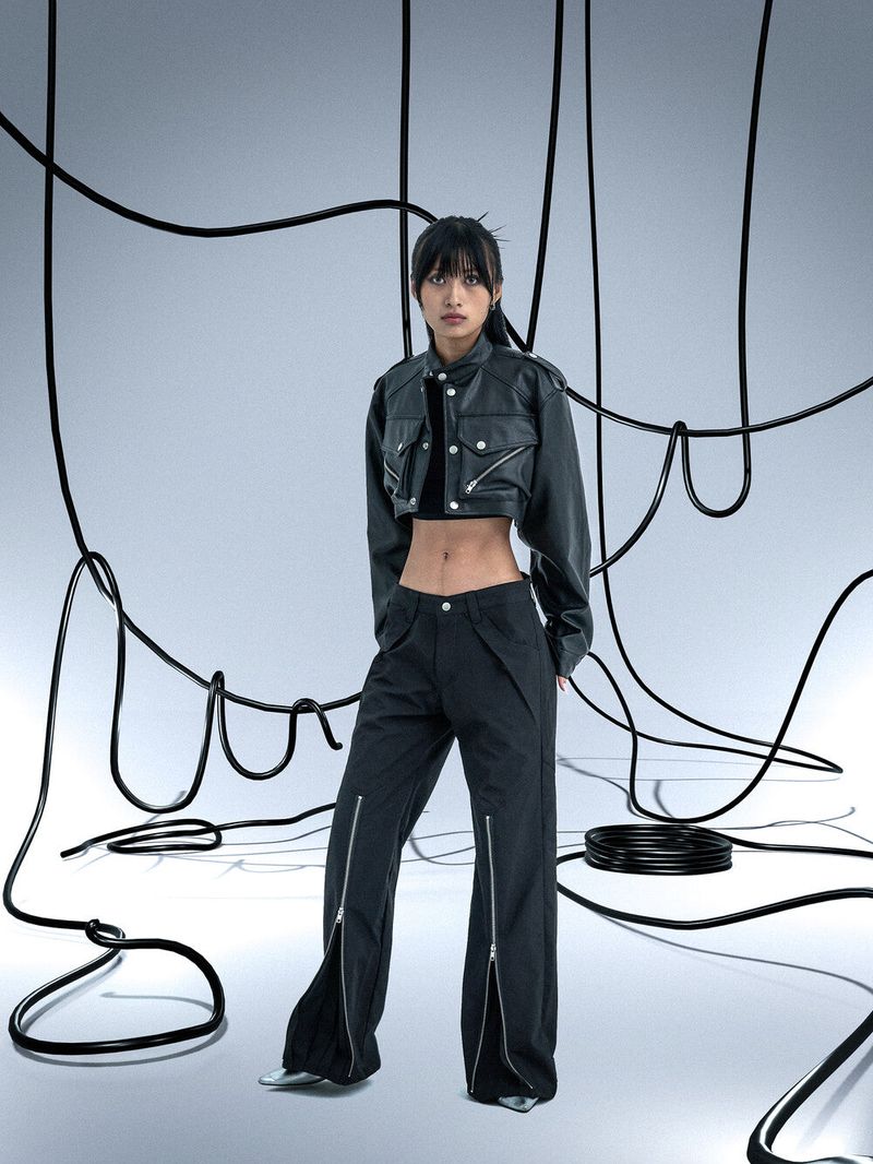 Ghost In The Shell Zip Pleat Pants (Black)