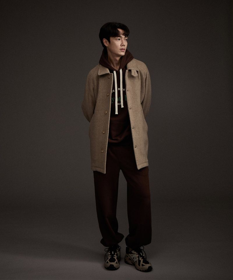 BALMACAAN HERRINGBONE WOOL CASHMERE HALF COAT BEIGE