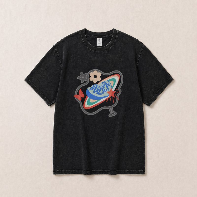 D. Space Printed Short-Sleeved T-Shirt
