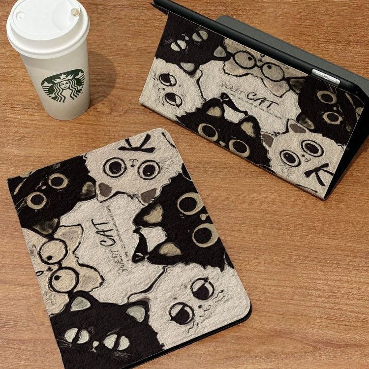 Black Vintage Cat Cartoon Tablet Pouch & Case