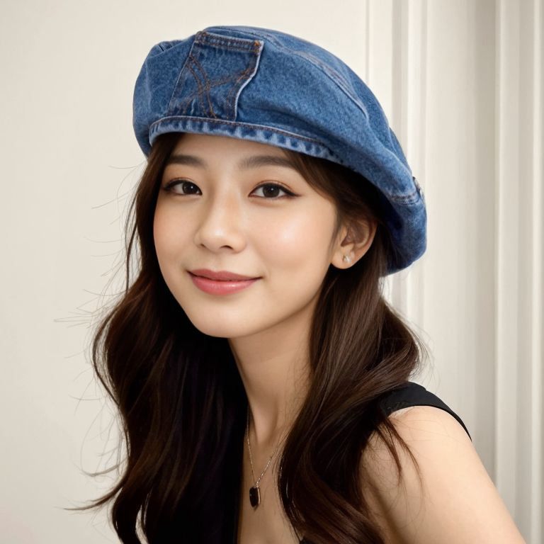On the Moment Denim Pocket Beret  Hat C3 DEEP BLUE