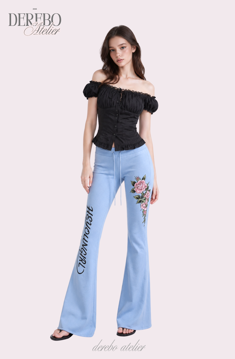 Blue Rose Semi-Flare Long Pants
