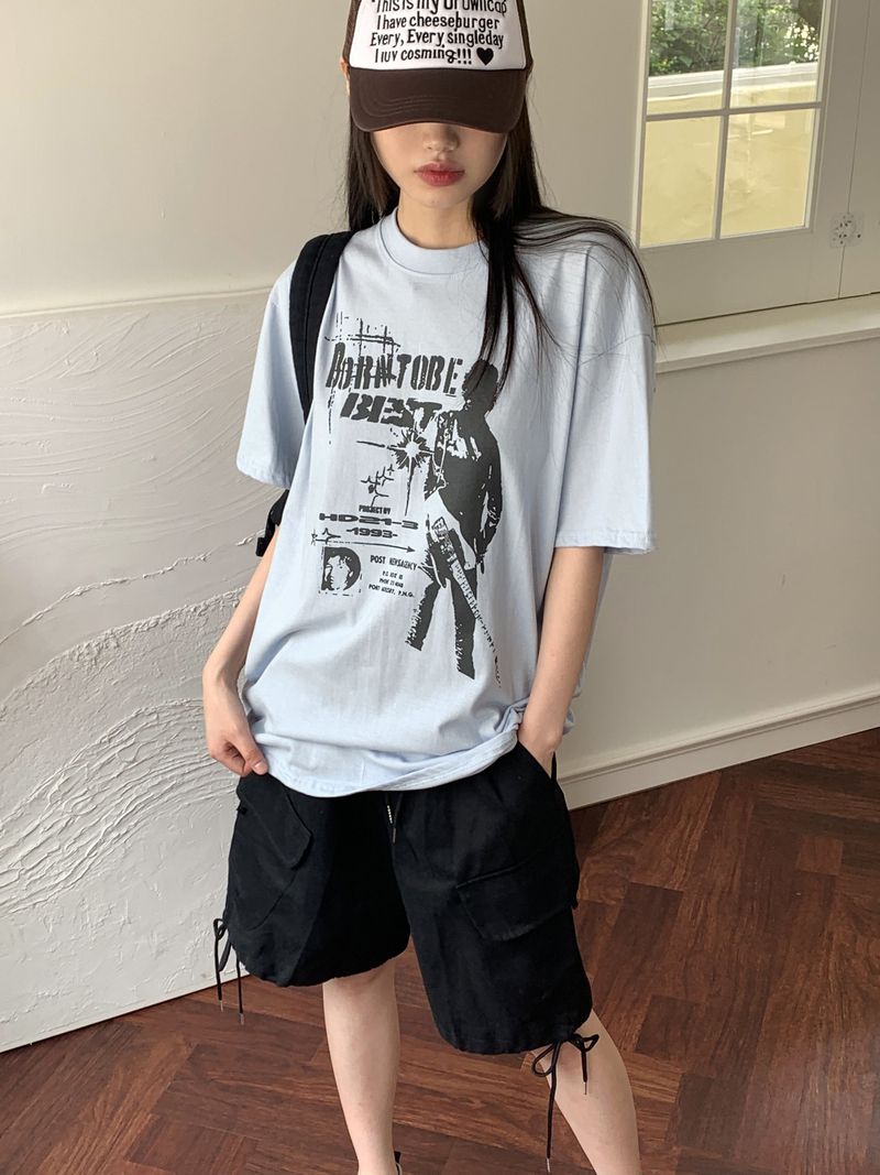 Bontu Summer Printed Overfit Short Sleeve T-Shirt