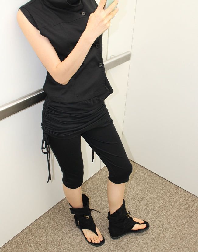 SHIRRING SKIRT-LAYERED PANTS