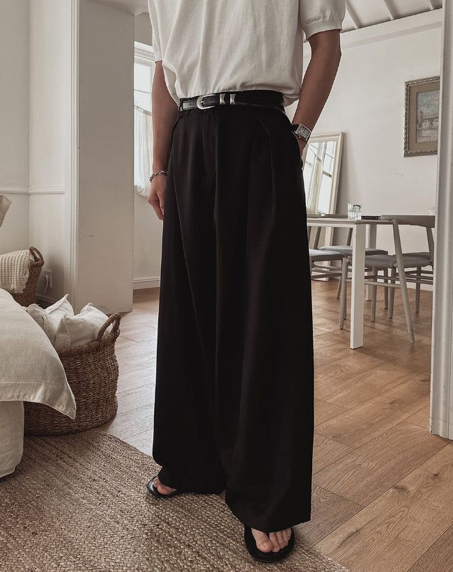 Summer Cooling Deep-Tuck Wide Slacks