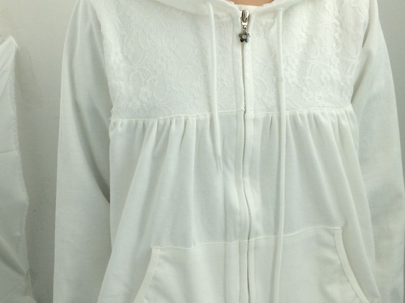 Flower Lace Half-Shirring Hooded Zip-Up
