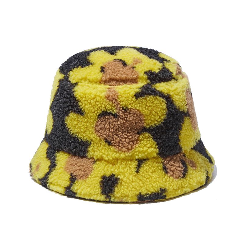 Flower Bear Fluffy Bucket Hat_Black
