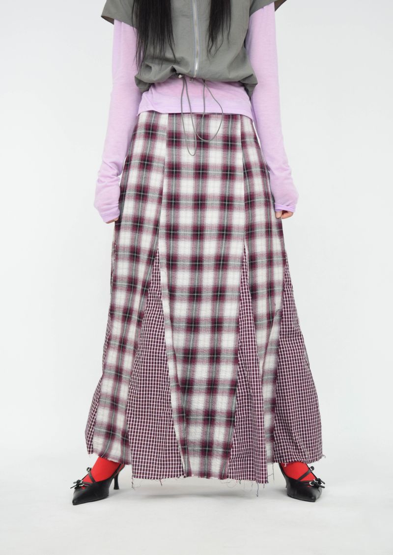 vintage check skirt red ver.
