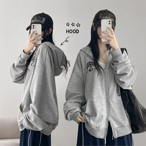Loose-Fit Lettering Pobee Hoodie Zip-Up (4 colors)