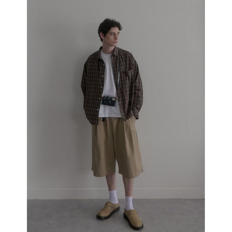 Vintage washing brown check shirts