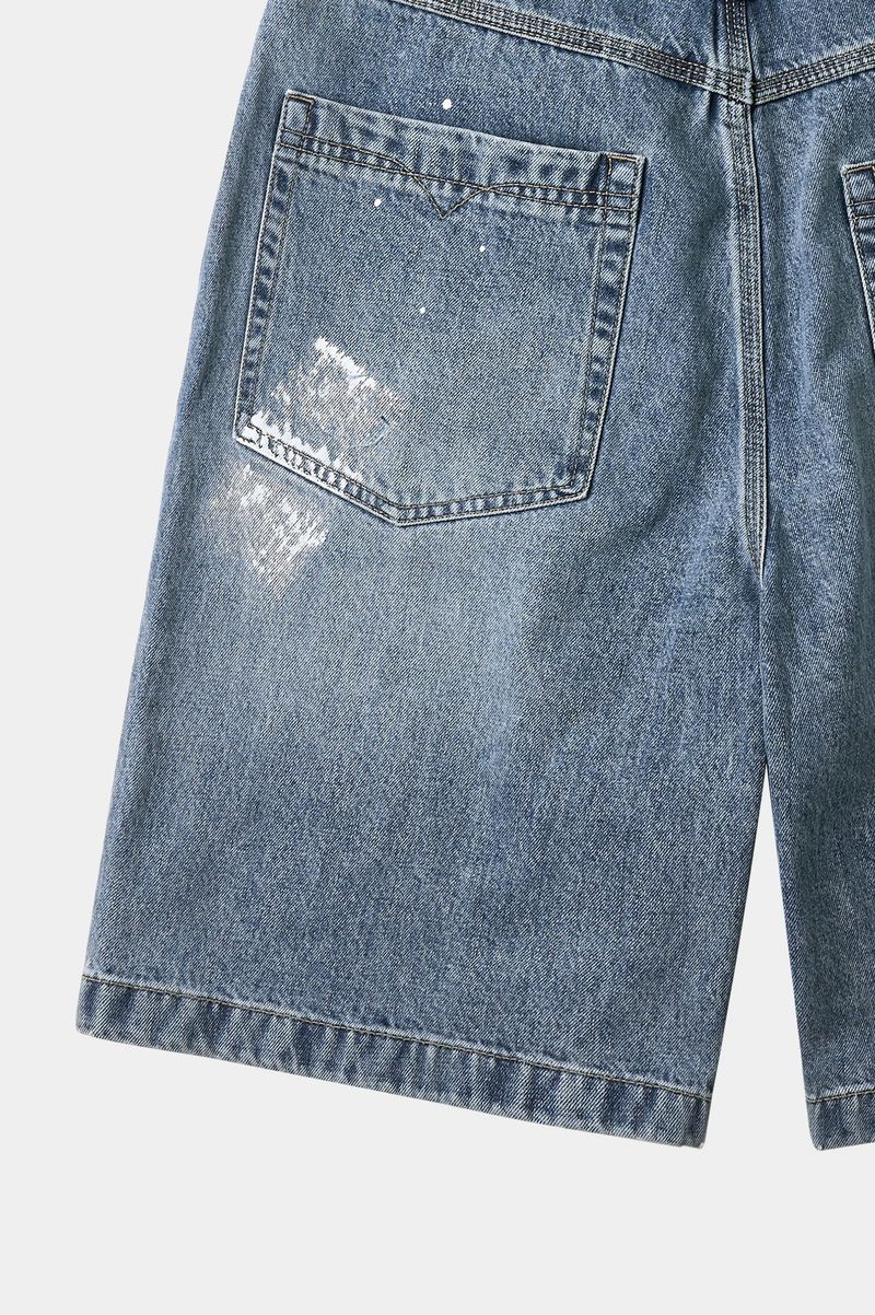 Aged Splatter Carpenter Denim Shorts(Washed Blue)