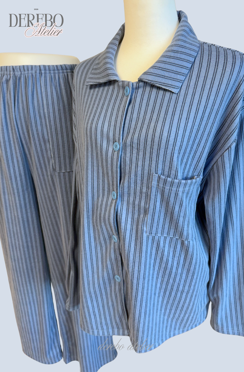 blue stripe fleece pajamas