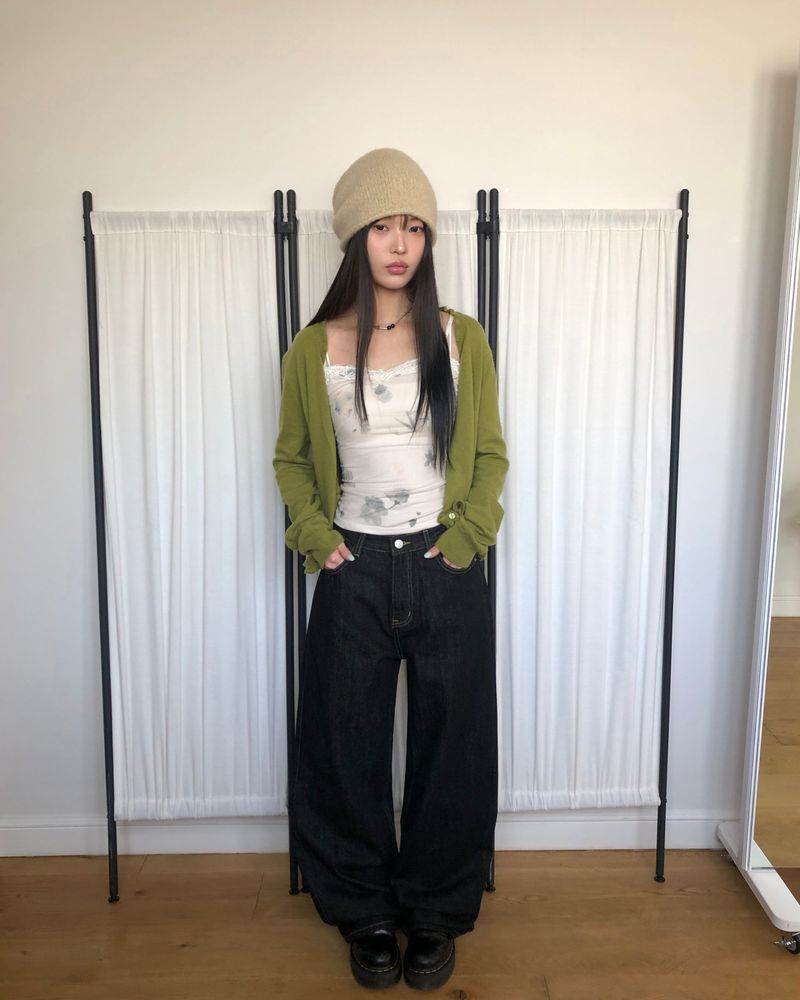 Rakit Raw Denim Back Buckle Wide Denim Pants