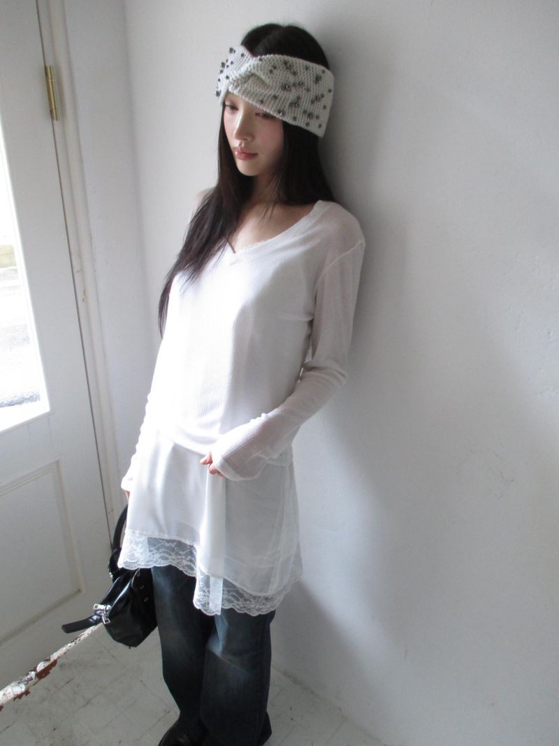 ウール Vネック スリーブTシャツ