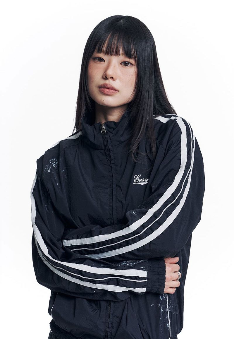 Dirty Nylon Piping Track Jacket - Black