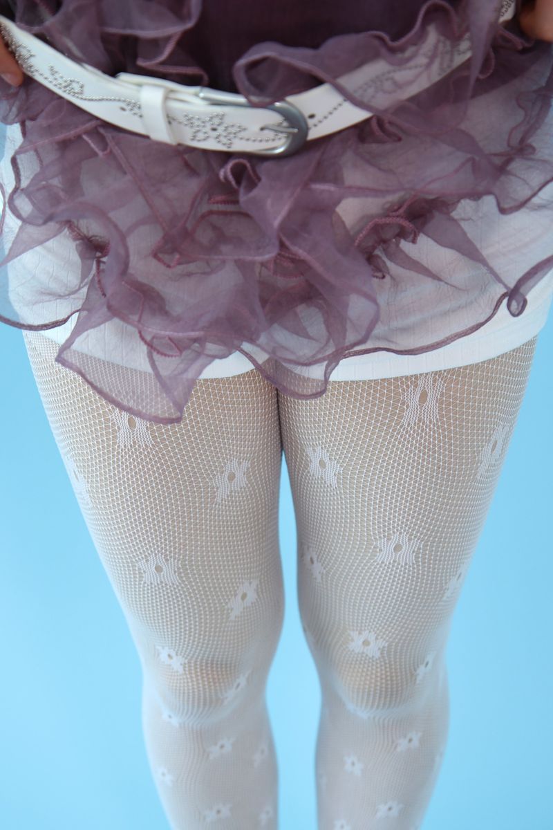 mini flower mesh tights (white)