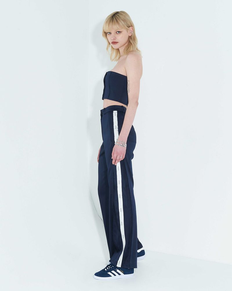 Raw Edge Button Tube Top _ Navy