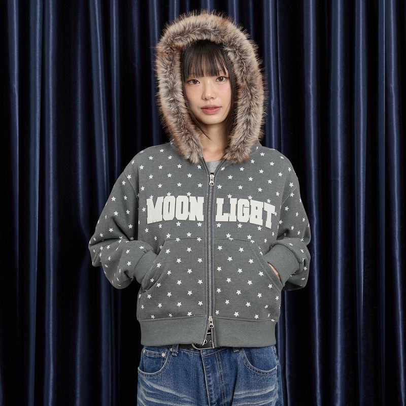 MOONLIGHT Applique Fur Hood Zip Up